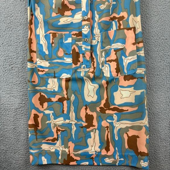 VTG MCM Dress Large Tumbleweeds 60s 70s Retro Pockets Artsy Pink Blue 40" chest - Picture 4 of 11
